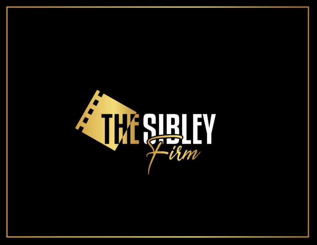 Logo of The Sibley Firm on a black background, featuring a film strip and elegant typography in gold and white.